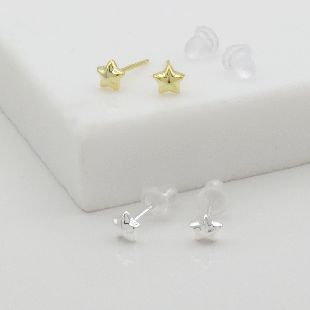 Sterling Silver Mini Star Stud Earrings - Gold-Stud Earrings-3-Glitters