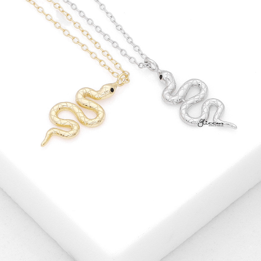 Sterling Silver Snake Charm Necklace - Gold-Sterling Silver Necklaces-3-Glitters