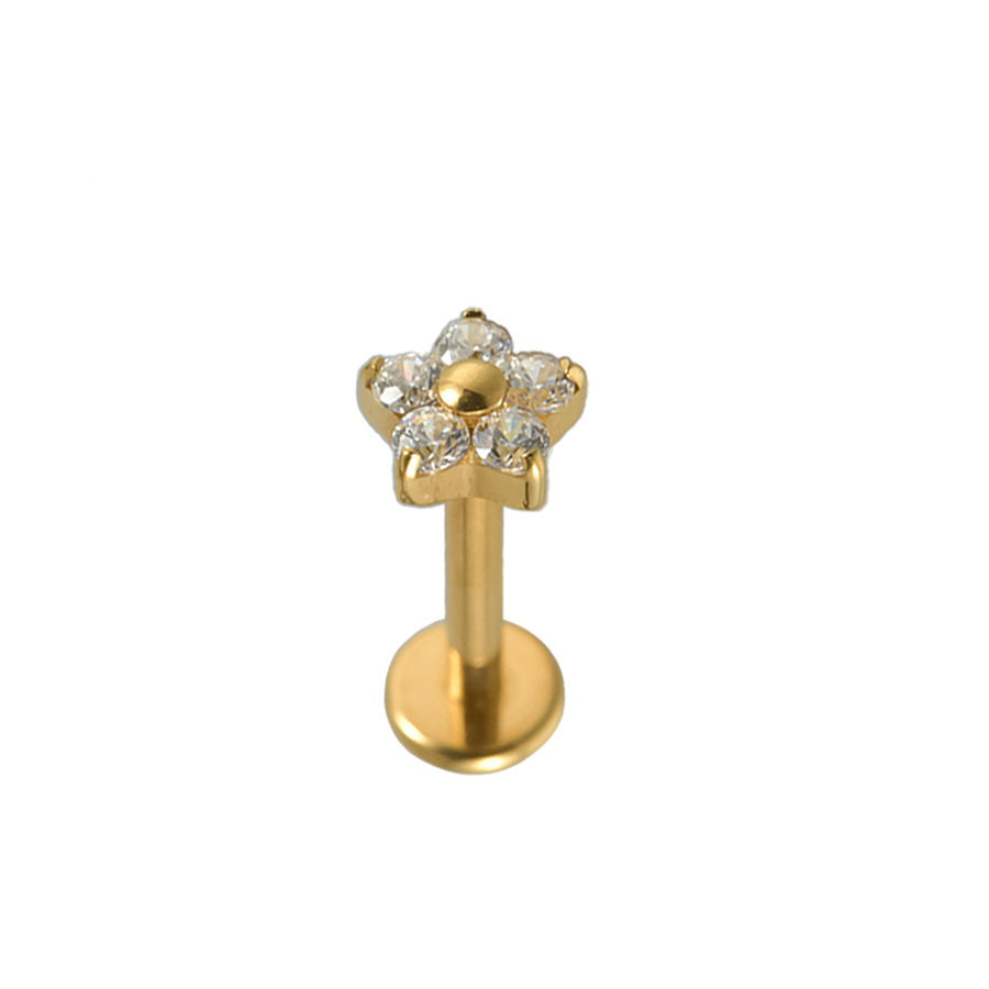 CZ Flower Top Internally Threaded Flat Back Stud Earrings-Tragus | Cartilage | Daith | Conch-2-Glitters