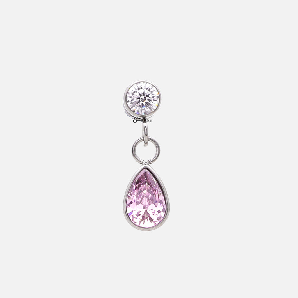 Teardrop CZ Top Internally Threaded Flat Back Stud - Pink-Tragus | Cartilage | Daith | Conch-1-Glitters