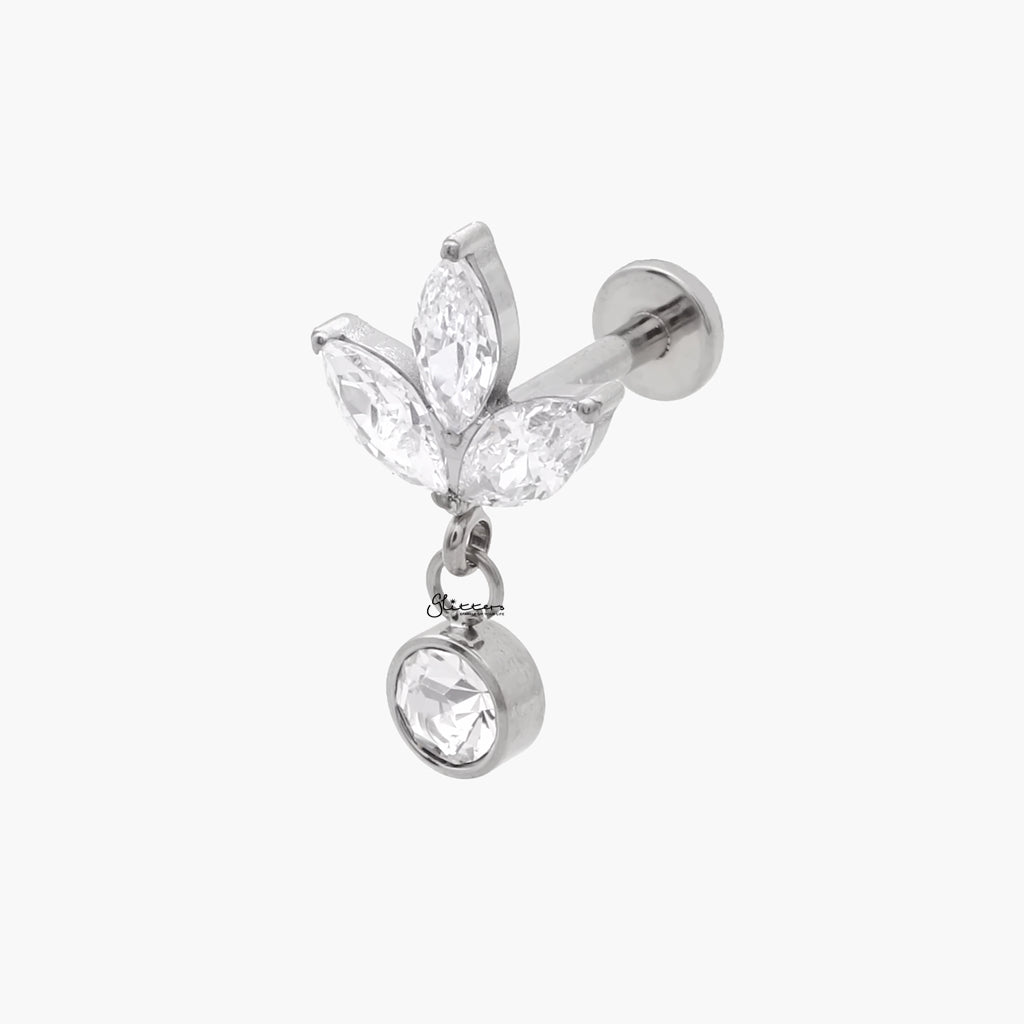 3 Marquis CZ Top with Dangling CZ Charm Flat Back Stud-Tragus | Cartilage | Daith | Conch-1-Glitters