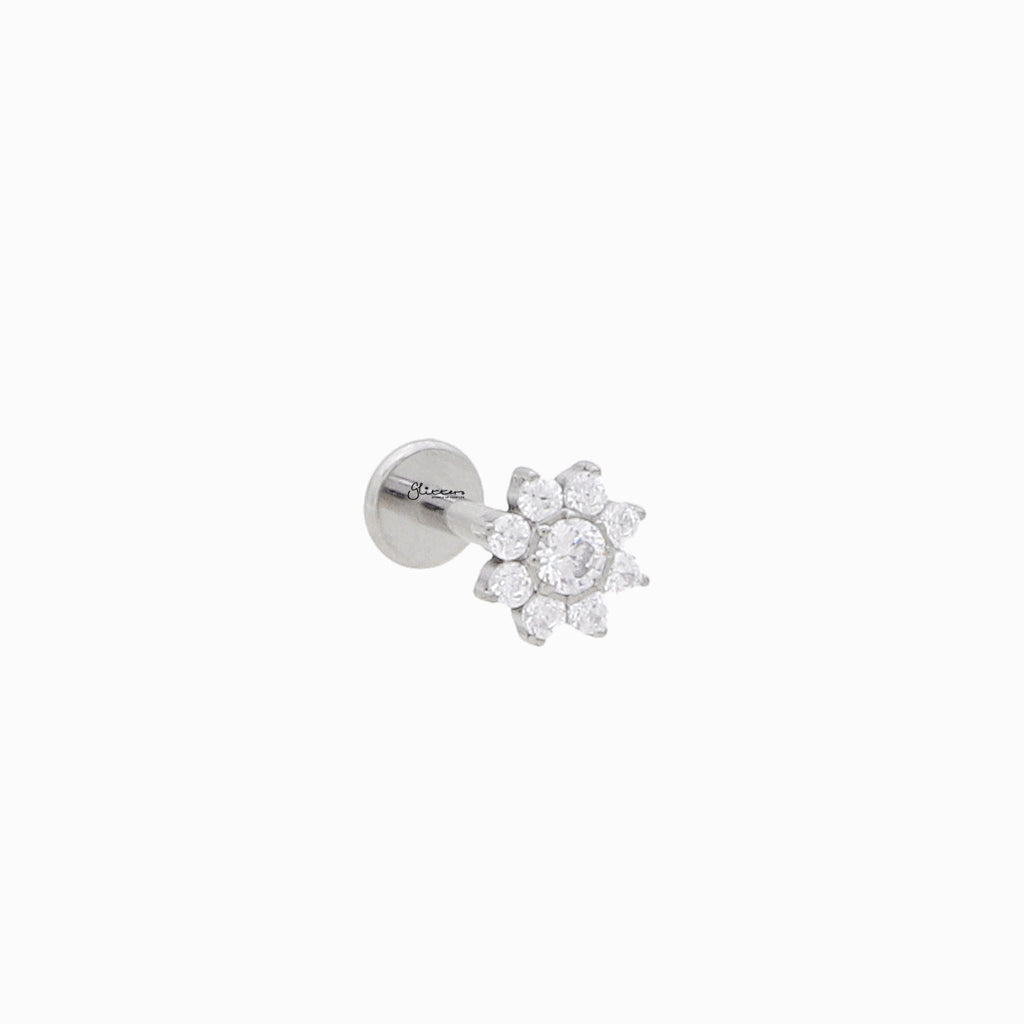 CZ Flower Top Internally Threaded Titanium Flat Back Stud-Tragus | Cartilage | Daith | Conch-1-Glitters