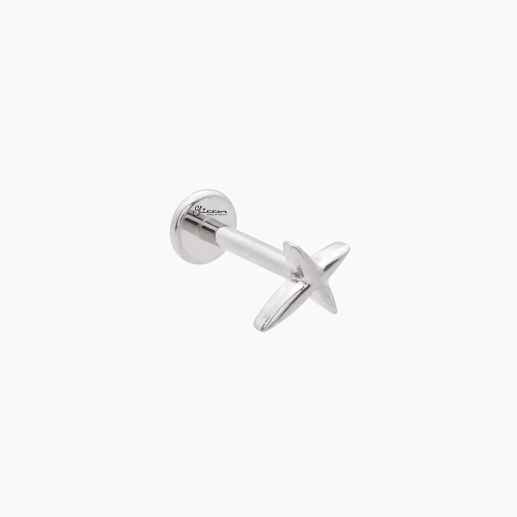 Cross Top Internally Threaded Titanium Flat Back Stud-Tragus | Cartilage | Daith | Conch-4-Glitters