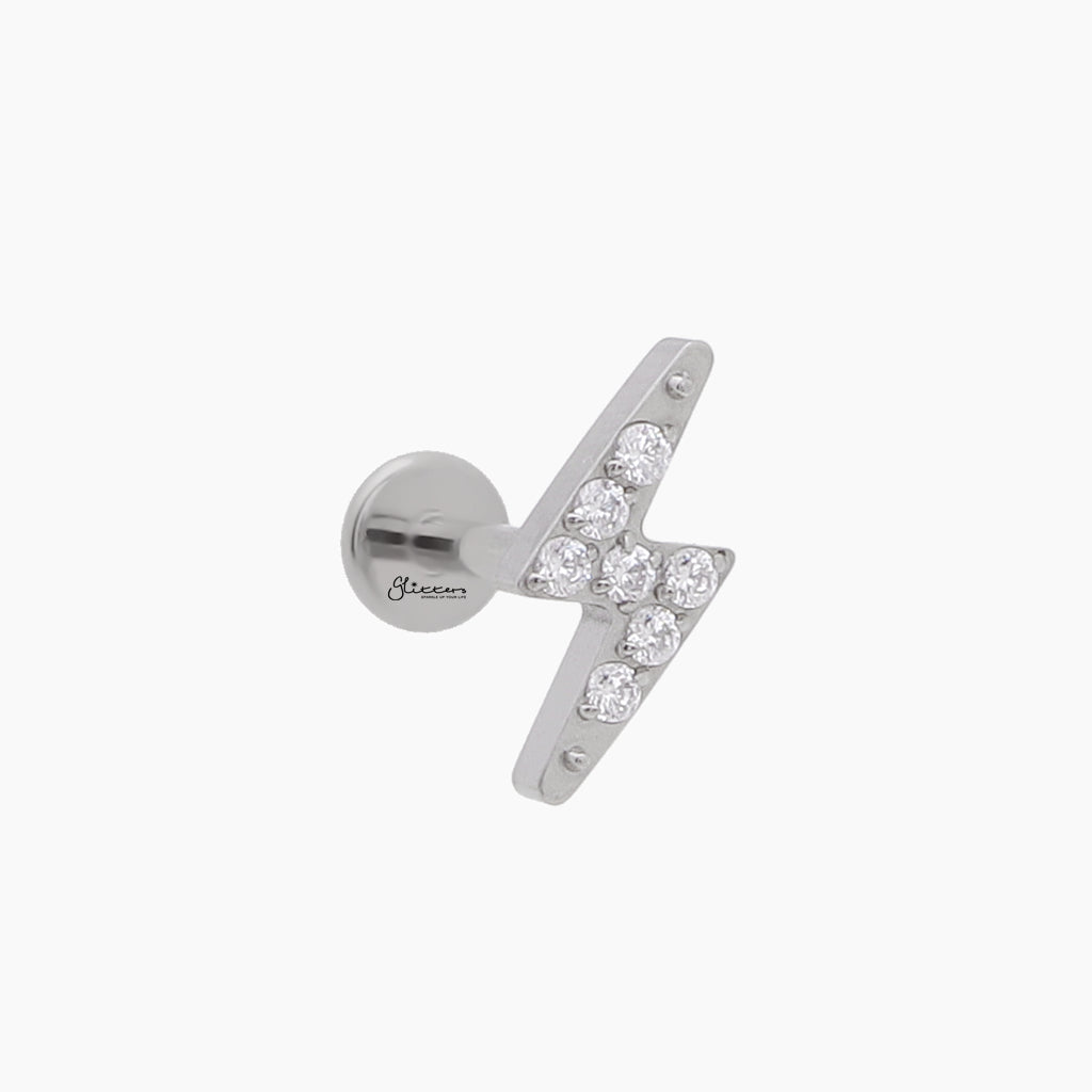 CZ Lightning Top Internally Threaded Titanium Flat Back Stud-Tragus | Cartilage | Daith | Conch-2-Glitters