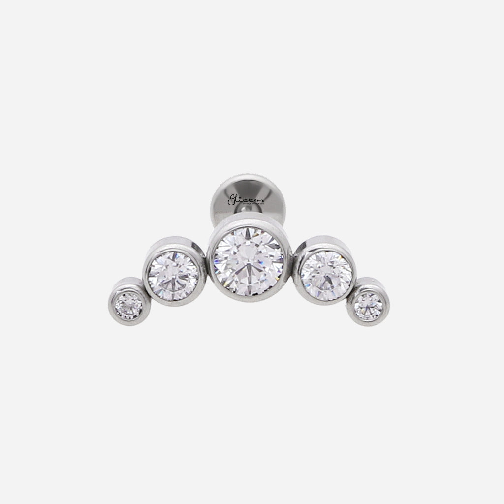 5 CZ Curved Top Internally Threaded Titanium Flat Back Stud-Tragus | Cartilage | Daith | Conch-1-Glitters