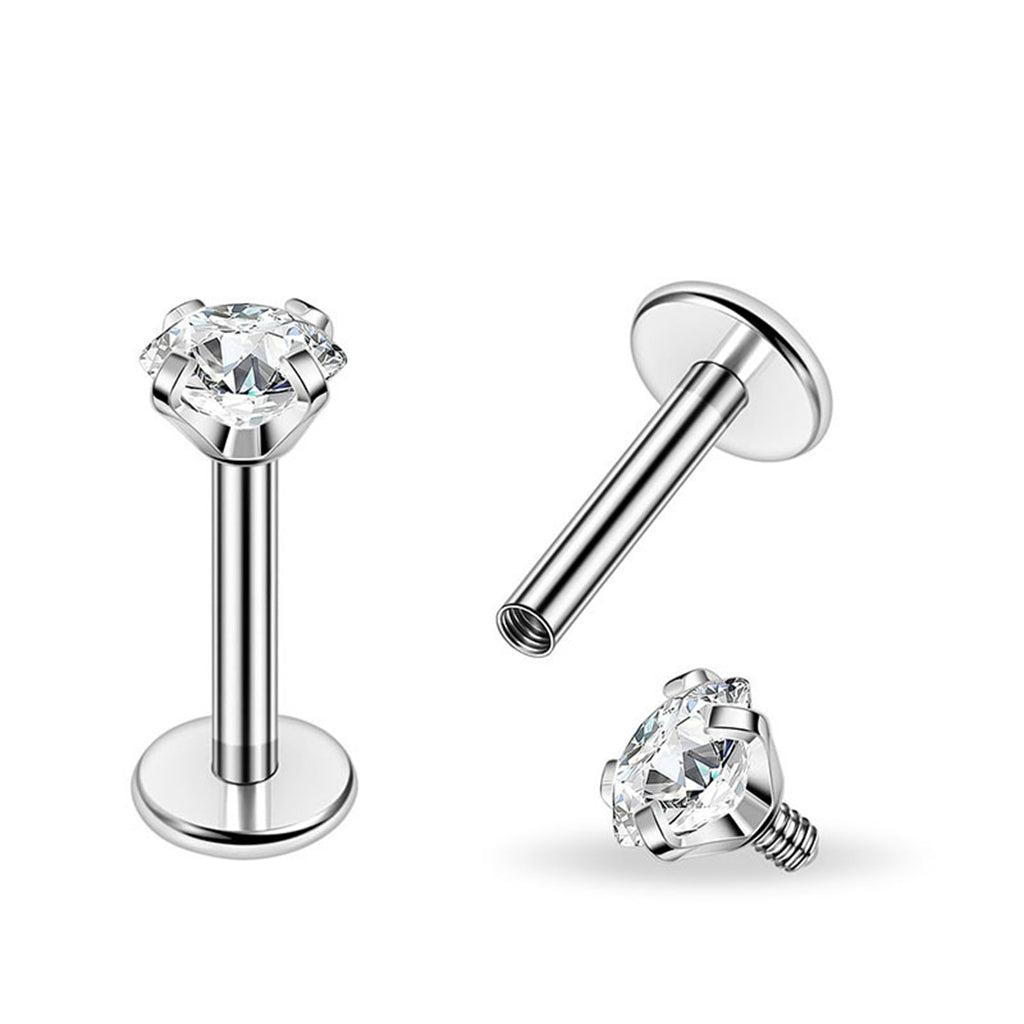 Round CZ Top Internally Threaded Titanium Flat Back Stud-Tragus | Cartilage | Daith | Conch-3-Glitters