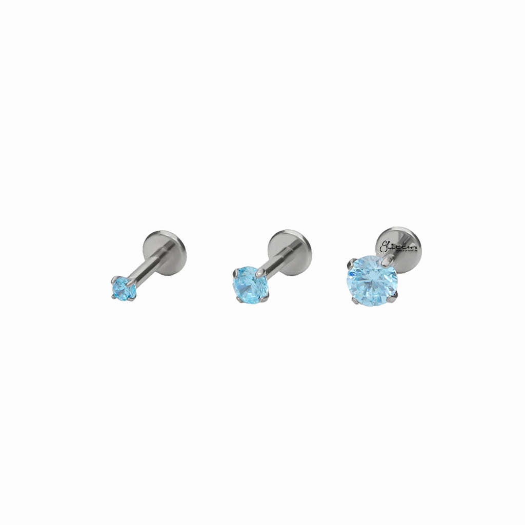 Round CZ Top Internally Threaded Titanium Flat Back Stud Earrings - Aqua-Tragus | Cartilage | Daith | Conch-2-Glitters