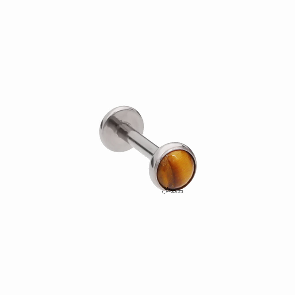 Natural Stone Top Titanium Flat Back Stud Earrings - Tiger Eye-Tragus | Cartilage | Daith | Conch-2-Glitters