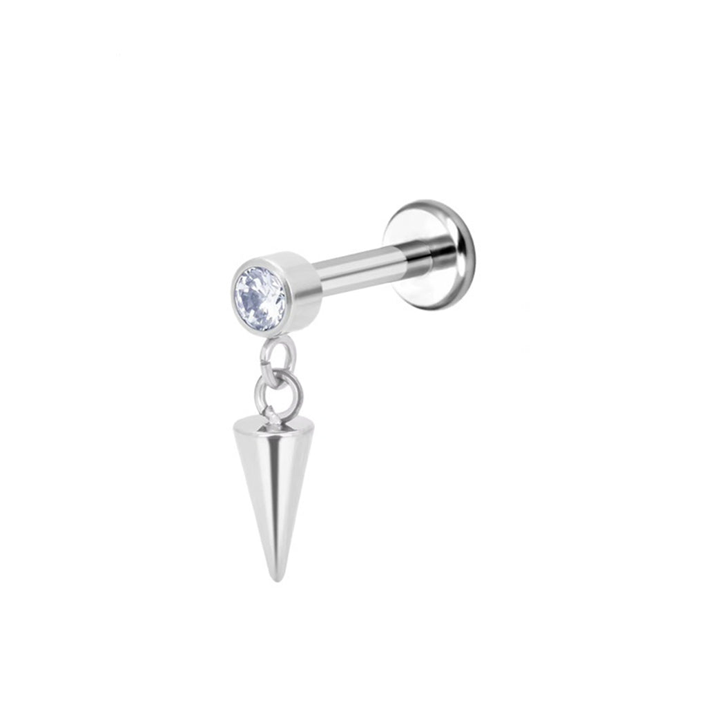 Titanium Round CZ Top Spike Dangle Flat Back Stud Earring-Tragus | Cartilage | Daith | Conch-1-Glitters