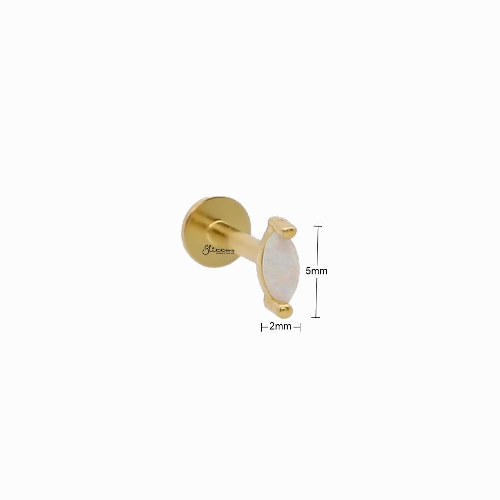Sterling Silver Marquise Opal Flat Back Stud Earrings-Tragus | Cartilage | Daith | Conch-4-Glitters