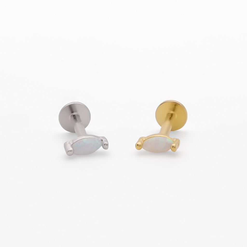 Sterling Silver Marquise Opal Flat Back Stud Earrings-Tragus | Cartilage | Daith | Conch-1-Glitters