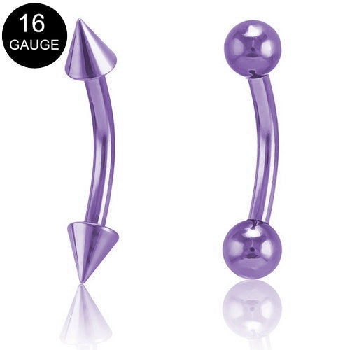 16GA Purple Ion Plated Over 316L Surgical Steel Curved Eyebrow-Body Piercing Jewellery, Eyebrow-180-Glitters