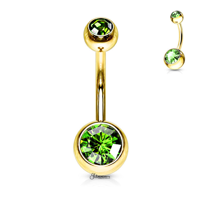 Gold I.P Double Gems Belly Button Navel Rings-Belly Ring, Body Piercing Jewellery-BJ0058-G_800-Glitters