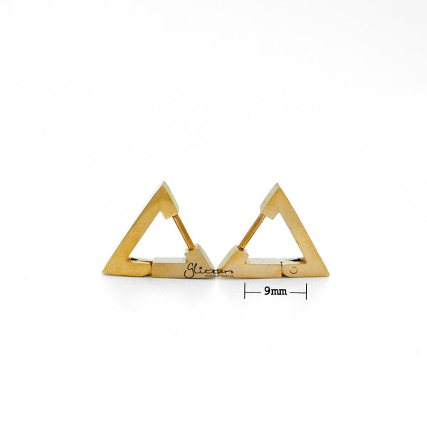 18K Gold IP Stainless Steel Triangle Huggie Hoop Earrings-earrings, Hoop Earrings, Huggie Earrings, Jewellery, Men's Earrings, Men's Jewellery, Stainless Steel-ER0122_triangle_04_New-Glitters