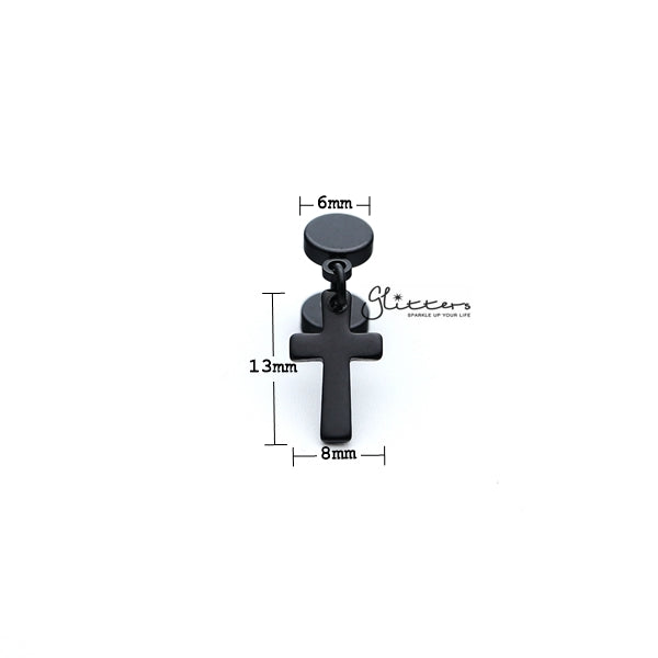 Stainless Steel Dangle Cross Fake Plug - Black-Body Piercing Jewellery, earrings, Fake Plug, Jewellery, Men's Earrings, Men's Jewellery, Stainless Steel-FP0150_K1_01_New-Glitters
