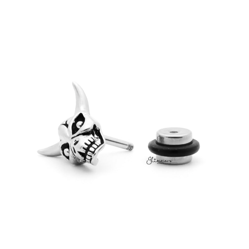 Stainless Steel Skull with Horns Fake Plug Earring-Body Piercing Jewellery, earrings, Fake Plug, Jewellery, Men's Earrings, Men's Jewellery, Stainless Steel-FP0180-2_1-Glitters