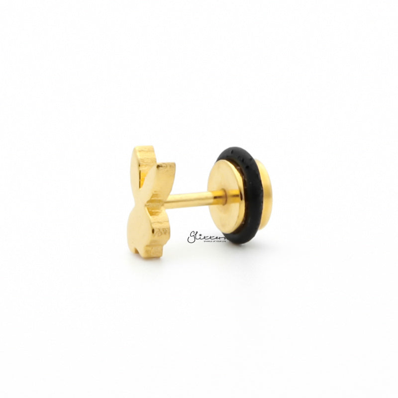 Stainless Steel Bunny Head Fake Plug Earring - Gold-Body Piercing Jewellery, earrings, Fake Plug, Jewellery, Men's Earrings, Men's Jewellery, Stainless Steel-FP0192-G2_1-Glitters