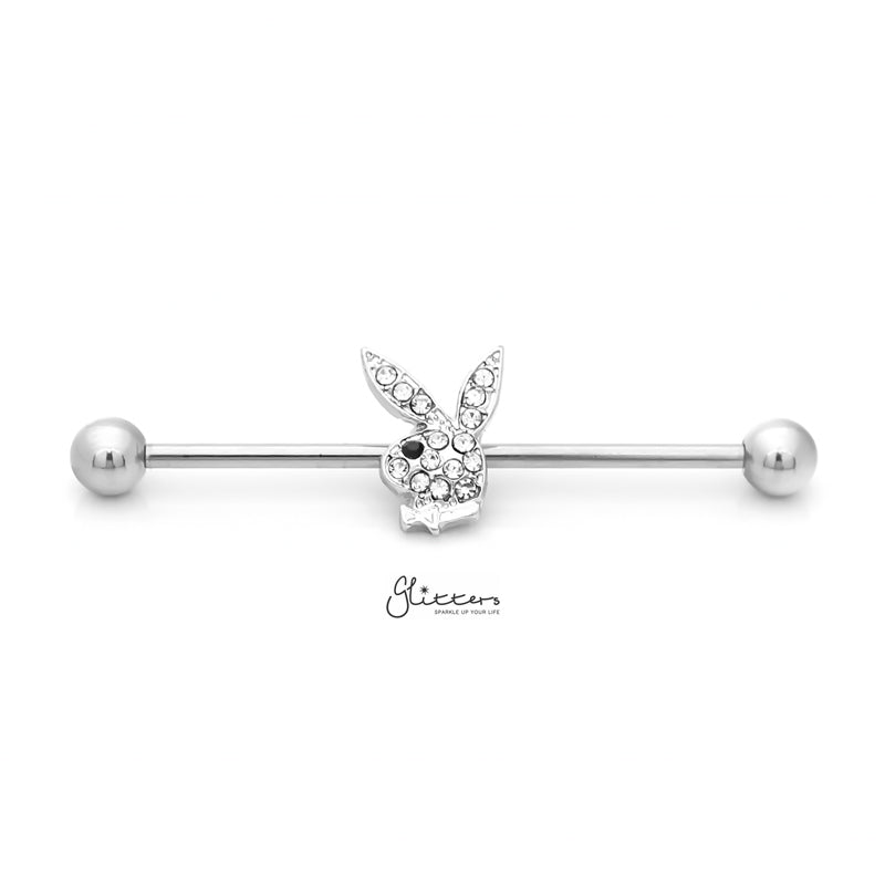 Playboy Bunny Industrial Barbell-Body Piercing Jewellery, Crystal, Industrial Barbell-IB0037-1_800-Glitters