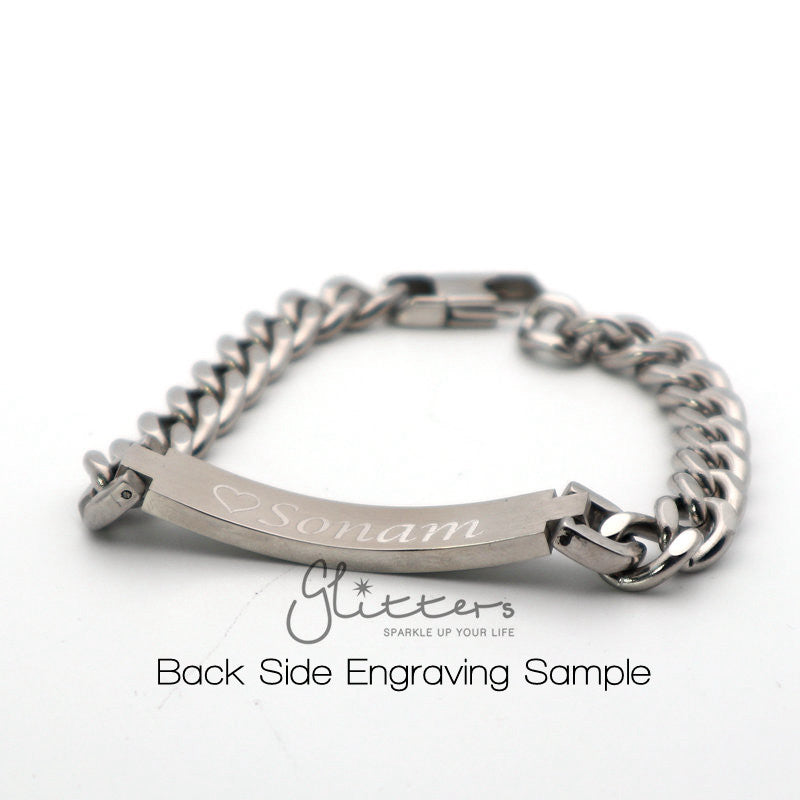 Stainless Steel Men's ID Bracelet 9mm Width-Bracelets, Engravable, ID Bracelet, Jewellery, Men's Bracelet, Men's Jewellery, Stainless Steel, Stainless Steel Bracelet-IMG_0295_65a72ac3-04f2-4636-8cc0-ca7dc31d2aa1-Glitters