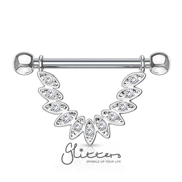 Linked CZ Set Feather Dangle Surgical Steel Nipple rings-Body Piercing Jewellery, Cubic Zirconia, Nipple Barbell-NB0009-3-Glitters