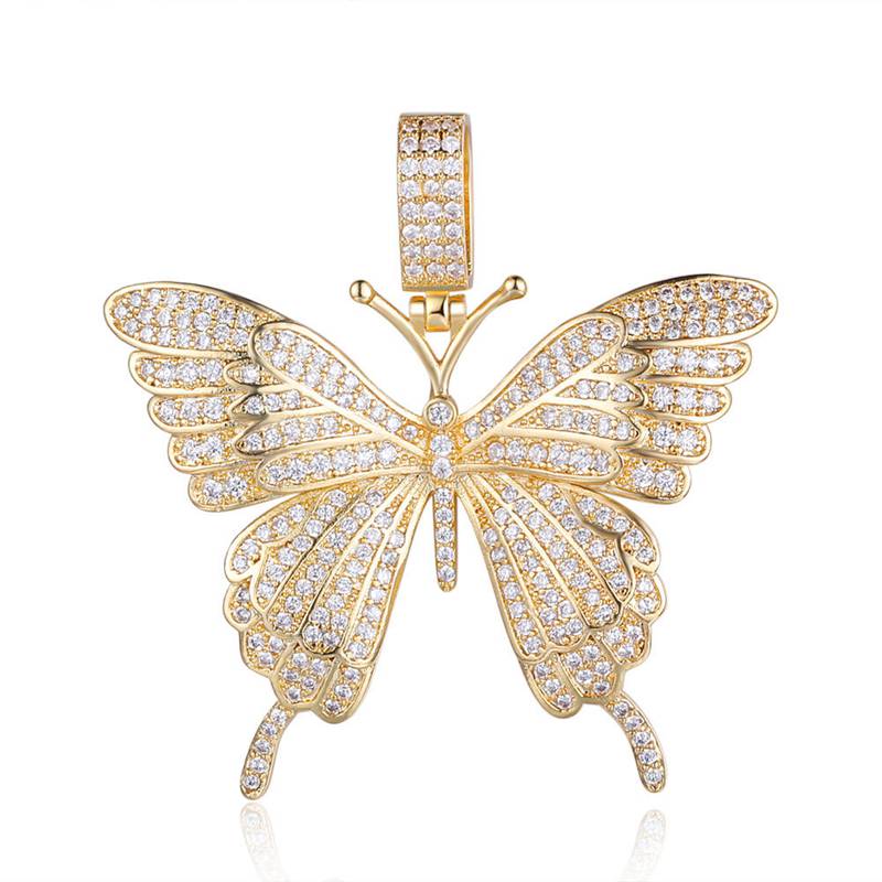 Iced Out Butterfly Pendant - Gold-Hip Hop, Hip Hop Pendant, Iced Out, Jewellery, Necklaces, Pendants, Women's Jewellery, Women's Necklace-NK1051-G-800-Glitters