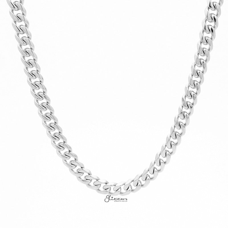 Stainless Steel Beveled Cuban Chain Necklace - 9mm width-Chain Necklaces, Jewellery, Men's Chain, Men's Jewellery, Men's Necklace, Necklaces, Stainless Steel, Stainless Steel Chain-SC0038_1-Glitters