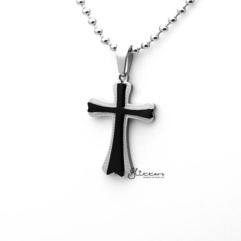 Stainless Steel Double Layer Cross Pendant-Jewellery, Men's Jewellery, Men's Necklace, necklace, Necklaces, Pendants, Stainless Steel, Stainless Steel Pendant-SP0267_800-04-Glitters