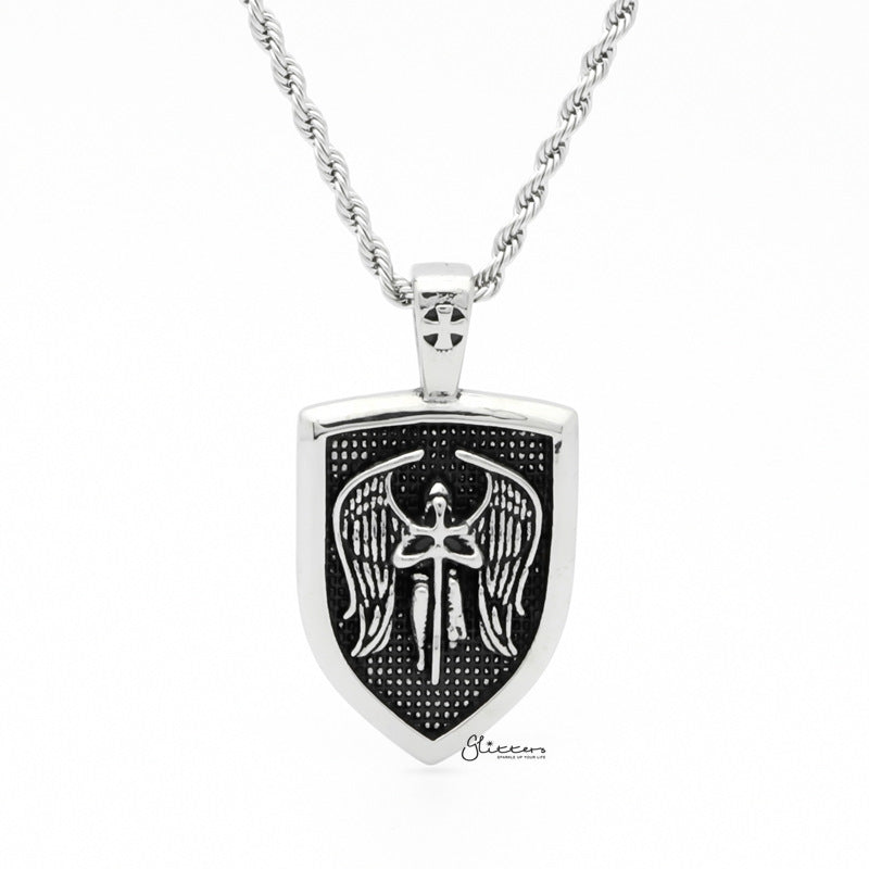 Stainless Steel St. Michael Tag Pendant-Jewellery, Men's Jewellery, Men's Necklace, Necklaces, Pendants, Stainless Steel, Stainless Steel Pendant-SP0284-1_1-Glitters