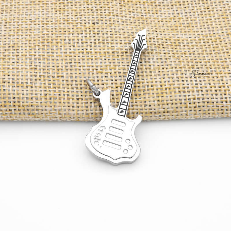 Stainless Steel Electric Guitar Pendant - Silver-Jewellery, Men's Jewellery, Men's Necklace, Necklaces, Pendants, Stainless Steel, Stainless Steel Pendant-SP0315-SM_800-Glitters