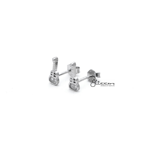 Sterling Silver Guitar Women's Stud Earrings-Cubic Zirconia, earrings, Jewellery, Stud Earrings, Women's Earrings, Women's Jewellery-SSE0277_01-Glitters