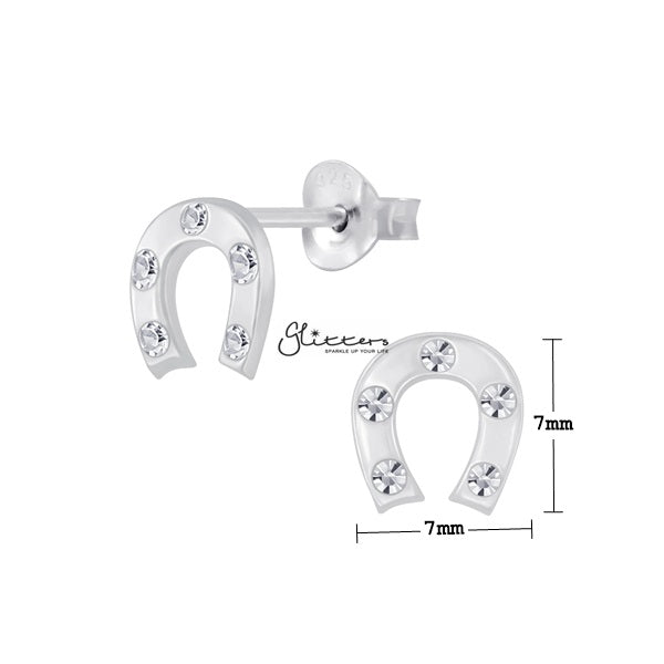 Solid 925 Sterling Silver Horseshoe Stud Earrings with Crystals-earrings, Jewellery, Stud Earrings, Women's Earrings, Women's Jewellery-SSE0314_02_New-Glitters