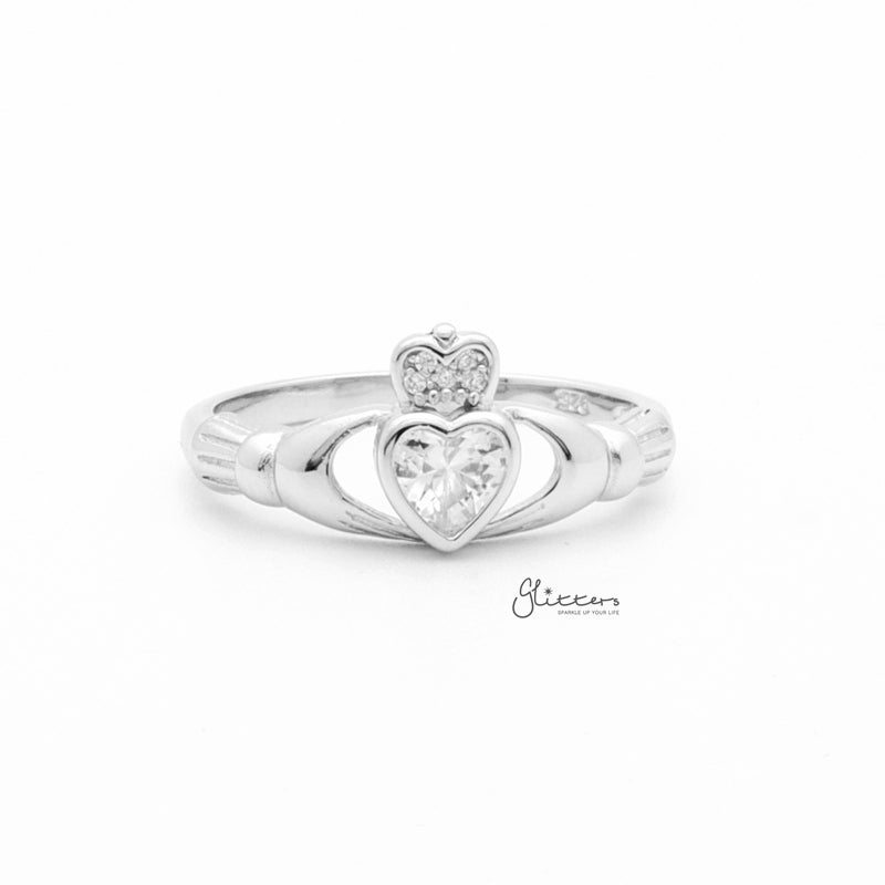 Sterling Silver CZ Claddagh Ring-Cubic Zirconia, Jewellery, Rings, Sterling Silver Rings, Women's Jewellery, Women's Rings-SSR0062-1_800-Glitters