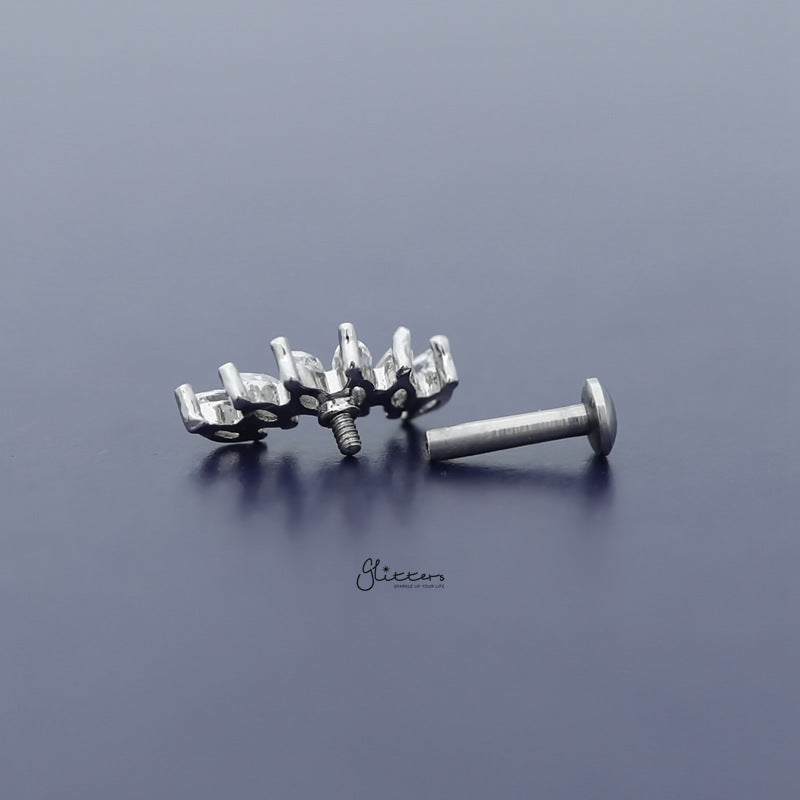 6 Marquise CZ Set Curve Top Cartilage/Tragus Flat Back Studs - Silver-Body Piercing Jewellery, Cartilage, Cubic Zirconia, Jewellery, Tragus, Women's Earrings, Women's Jewellery-TG0030-S-5_800-Glitters