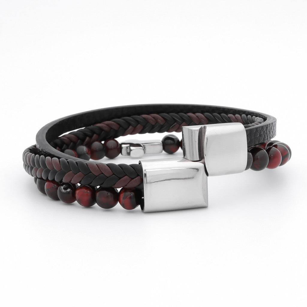 Tiger Eye Beads with Silver Cross Multilayer Leather Bracelet-Bracelets, Jewellery, leather bracelet, Men's Bracelet, Men's Jewellery, New, Stainless Steel-bcl0221-3_1-Glitters