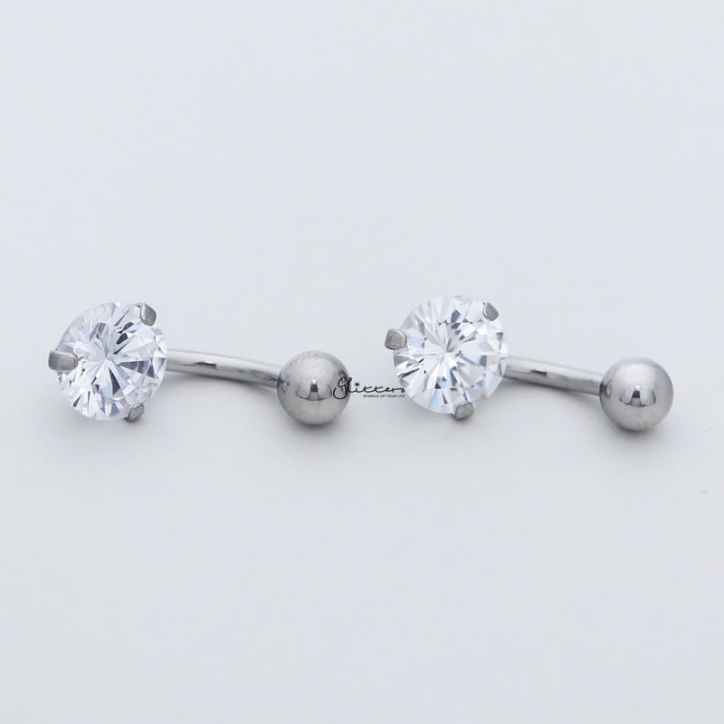 316L Surgical Steel Prong Set Cubic Zirconia Belly Button Ring-Silver-Belly Ring, Body Piercing Jewellery, Cubic Zirconia-bj0286-3_800-Glitters