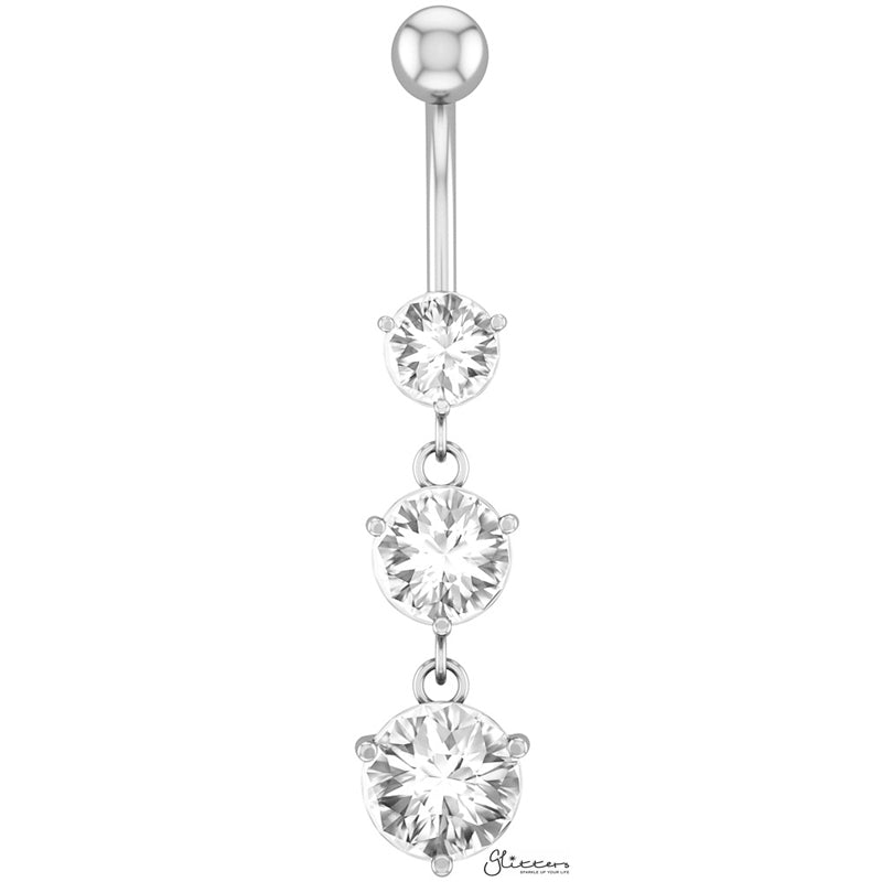 Triple Round CZ Belly Button Navel Ring - Silver-Belly Ring, Body Piercing Jewellery, Cubic Zirconia-bj0352_2__1-Glitters