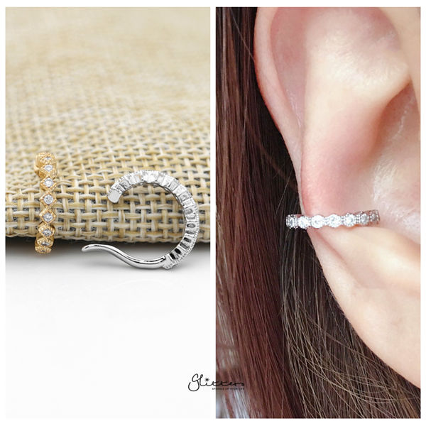 Rhombus Shape C.Z Paved Ear Cuffs - Non Piercing Ear Cuffs-Body Piercing Jewellery, Cubic Zirconia, Ear Cuffs, earrings, Jewellery, out of stock, Women's Earrings, Women's Jewellery-ec0086-a2_600-Glitters