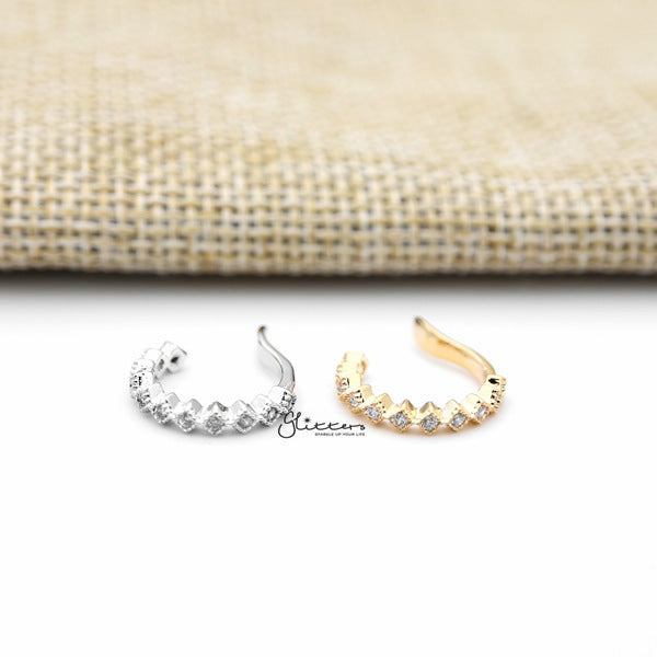 Rhombus Shape C.Z Paved Ear Cuffs - Non Piercing Ear Cuffs-Body Piercing Jewellery, Cubic Zirconia, Ear Cuffs, earrings, Jewellery, out of stock, Women's Earrings, Women's Jewellery-ec0086-a_600-Glitters
