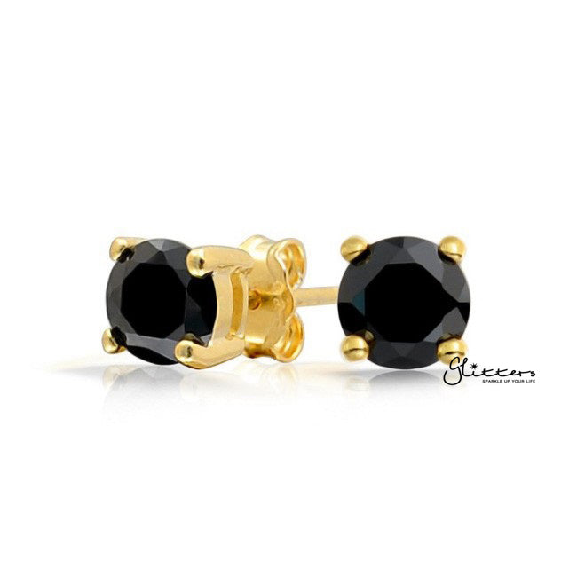 18k Gold Plated Black Round Cubic Zirconia Studs Earrings-Cubic Zirconia, earrings, Hip Hop Earrings, Iced Out, Jewellery, Men's Earrings, Men's Jewellery, Stud Earrings, Women's Earrings, Women's Jewellery-er0004-gb_tr-Glitters