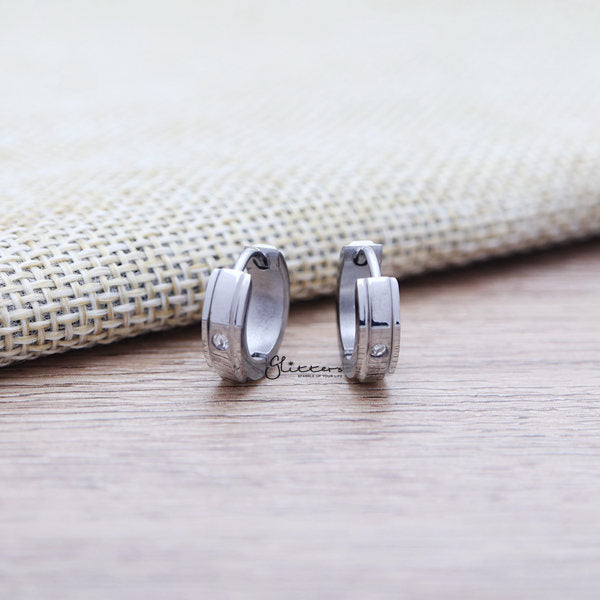 Stainless Steel Hinged Hoop Earrings with 1 Clear CZ-Cubic Zirconia, earrings, Hoop Earrings, Huggie Earrings, Jewellery, Men's Earrings, Men's Jewellery, Stainless Steel, Women's Earrings, Women's Jewellery-er012204-Glitters