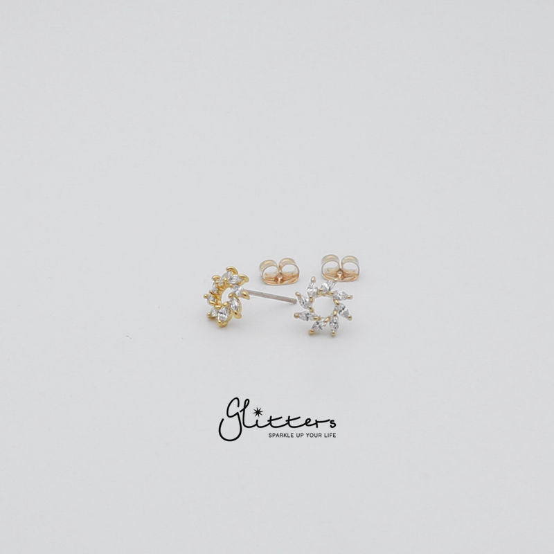 Hollow Cubic Zirconia Flower Stud Earrings with Sterling Silver Post-Cubic Zirconia, earrings, Jewellery, Sterling Silver Post, Stud Earrings, Women's Earrings, Women's Jewellery-er1426_9-Glitters