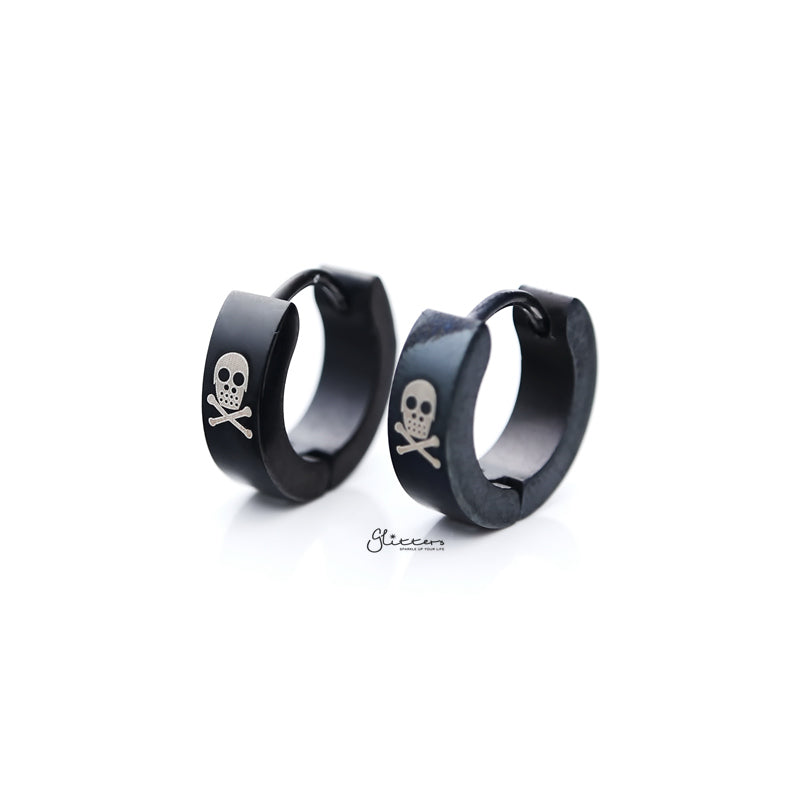 Black Titanium IP Stainless Steel Skull Hinged Hoop Earrings-earrings, Hoop Earrings, Huggie Earrings, Jewellery, Men's Earrings, Men's Jewellery, Out of stock, Stainless Steel-er1531_1-Glitters