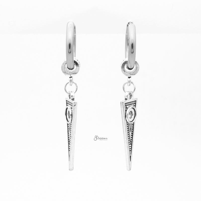 Stainless Steel Huggie Hoop Earrings with Drop Spike Charm-earrings, Hoop Earrings, Huggie Earrings, Jewellery, Men's Earrings, Men's Jewellery, Stainless Steel, Women's Earrings-er1542-2_800-Glitters
