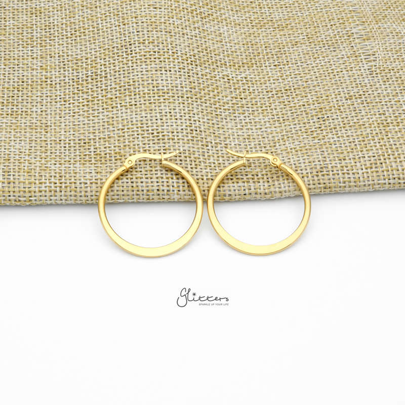 Stainless Steel Plain Flat Hoop Earrings - Gold-earrings, Hoop Earrings, Huggie Earrings, Jewellery, Stainless Steel, Women's Earrings, Women's Jewellery-er1546-G30_800-Glitters