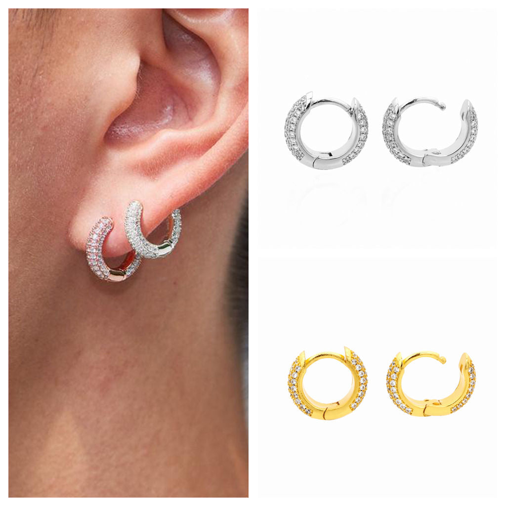 CZ Paved Classic Huggie Hoop Earrings-Cubic Zirconia, earrings, Hoop Earrings, Iced Out, Jewellery, Women's Earrings, Women's Jewellery-er1559-s_3-Glitters