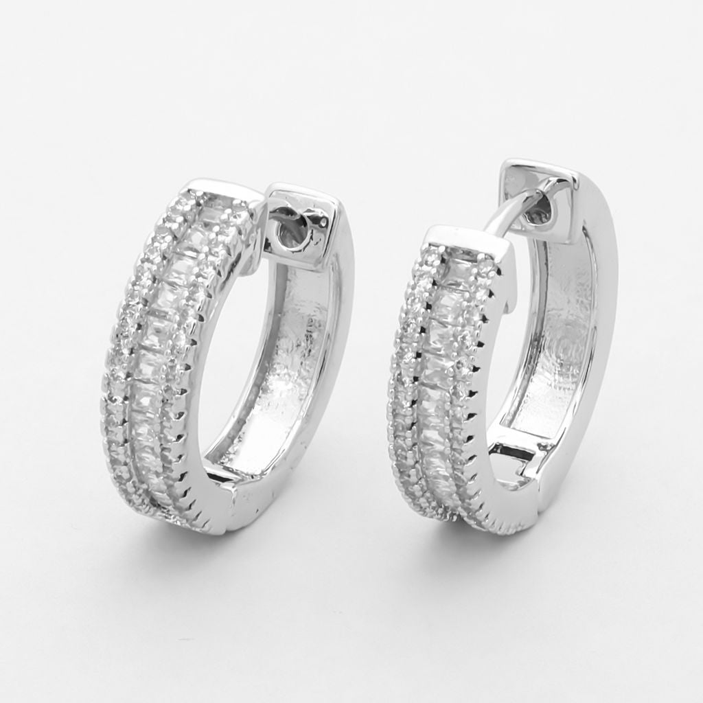 CZ Paved One-Touch Huggie Hoop Earrings-Cubic Zirconia, earrings, Hip Hop Earrings, Hoop Earrings, Iced Out, Jewellery, Men's Earrings, Men's Jewellery, New, Women's Earrings, Women's Jewellery-er1566-s1_1-Glitters