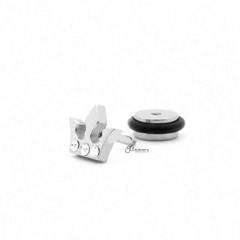 Stainless Steel Crown Fake Plug Earring - Silver-Body Piercing Jewellery, earrings, Fake Plug, Jewellery, Men's Earrings, Men's Jewellery, Stainless Steel-fp0191-2_1-Glitters