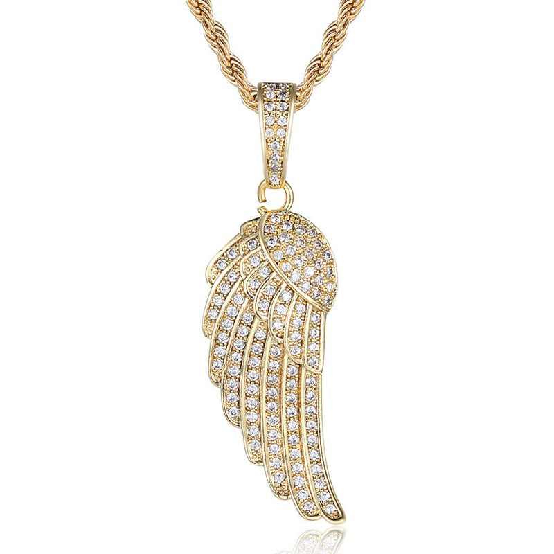 Iced Out Angel Wing Pendant - Gold-Hip Hop, Hip Hop Pendant, Iced Out, Jewellery, Men's Necklace, Necklaces, Pendants, Women's Jewellery, Women's Necklace-nk1058-gc-800-Glitters