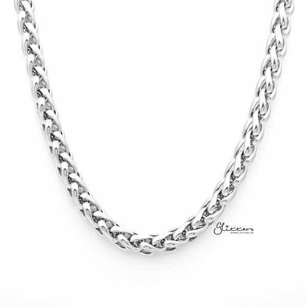 Stainless Steel Braided Wheat Chain Men's Necklaces - 8mm width | 61cm length-Chain Necklaces, Jewellery, Men's Chain, Men's Jewellery, Men's Necklace, Necklaces, Stainless Steel, Stainless Steel Chain-sc0051-01-Glitters