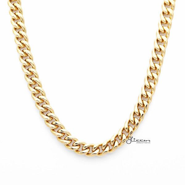18K Gold I.P Stainless Steel Miami Cuban Curb Chain Men's Necklaces - 8.5mm width | 61cm length-Chain Necklaces, Jewellery, Men's Chain, Men's Jewellery, Men's Necklace, Miami Cuban Curb Chain, Necklaces, Stainless Steel, Stainless Steel Chain-sc0065-01-Glitters